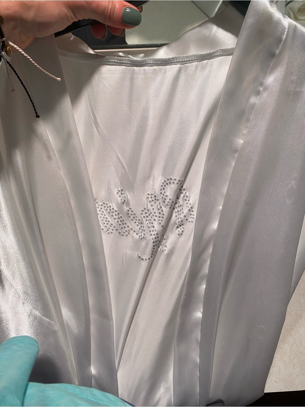 Satin Bridal Robe with Crystal Script - White